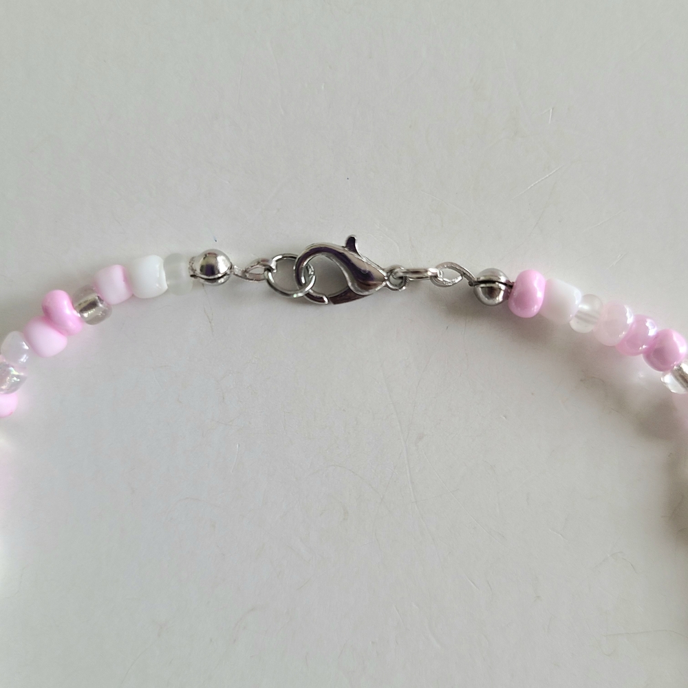 Pink and White Beaded Ankle Bracelet - Picture 6 of 8